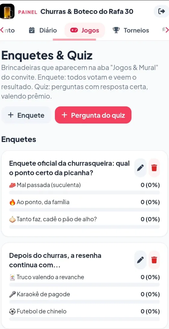 Enquetes e quiz no painel: enquete do ponto da picanha e o que vem depois do churras